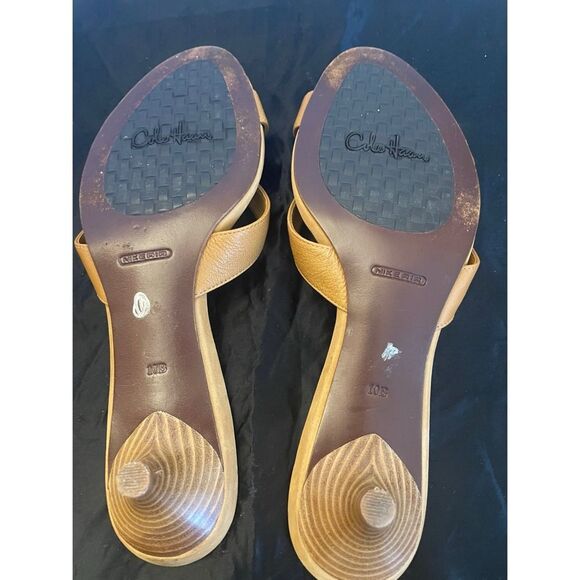 Cole Haan Nike Air Cognac Brown Smooth Leather Kitten Heel Mules Women’s SZ 10B - Picture 7 of 11